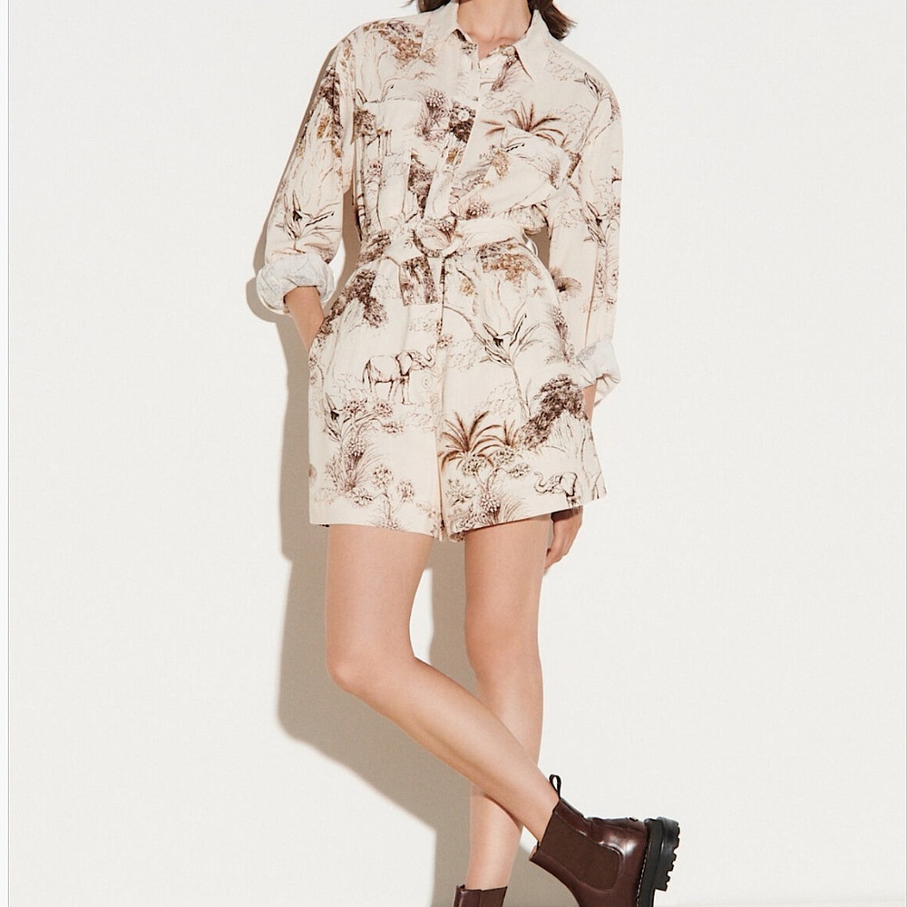 SANDRO Jaine Romper Womens (EU) 42/10 Safari Toile Long Sleeve Linen Blend